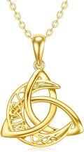 wholesale 14K Gold Triquetra Trinity Knot Pendant Necklace with Chain for Women Men-0-0