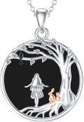 wholesale Sterling Silver Stone Alice in Wonderland Cat Pendant Necklace Tree of Life Jewelry Gift for Women-0-0