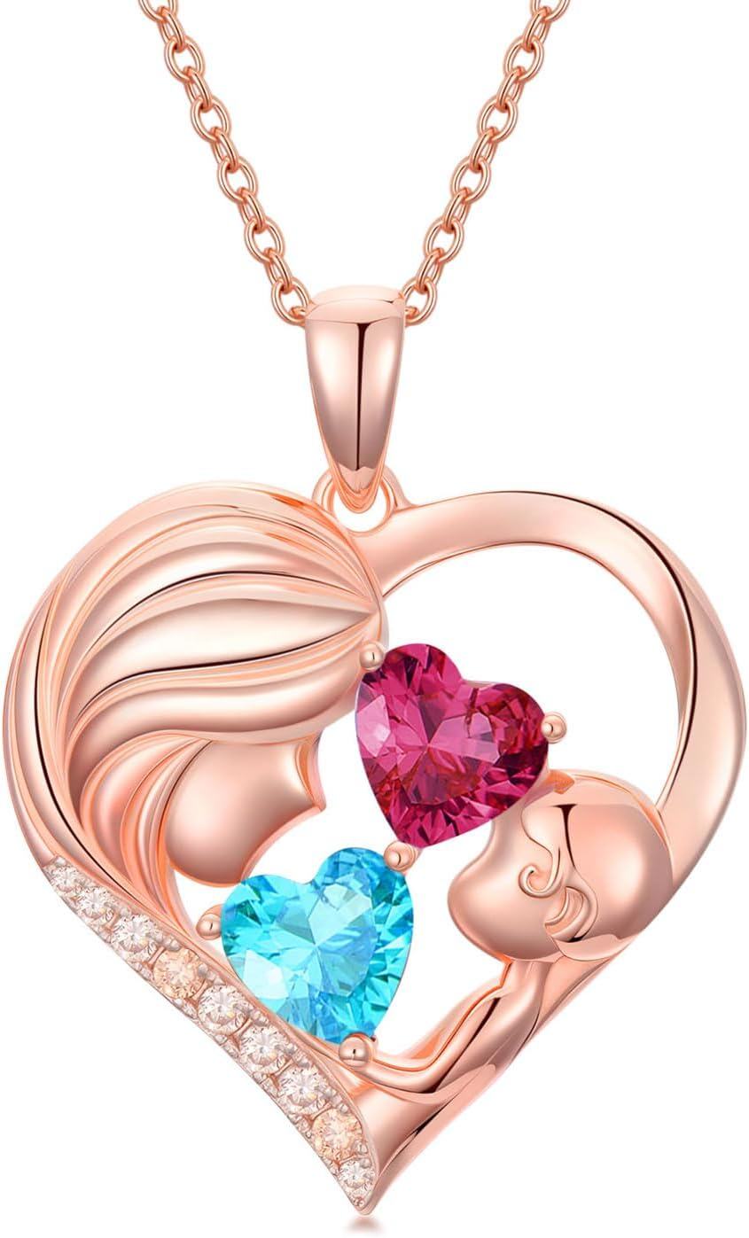  Metal Stone Heart Pendant Necklace Mother s Day Birthday Gift for Women -03-07-Mar-Jul Birthstone-03-07-Mar-Jul Birthstone