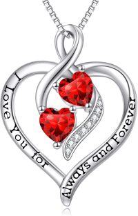 wholesale 925 Sterling Silver Forever Love Heart Birthstone Necklace for Women-Sliver-01-Jan Birthstone Necklace