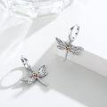 wholesale 925 Sterling Silver Dragonfly Heart Charm Leverback Hoop Earrings  for Women-0-1