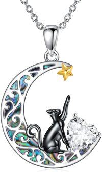 wholesale 925 Sterling Silver 12 Birthstones Black Cat Necklace for Women-Apr.