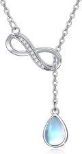 wholesale 925 Sterling Silver Moonstone & Turquoise CZ Infinity Drop Pendant Necklace-0-0