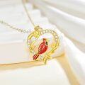 wholesale 14K Gold Cardinal Bird Pendant Necklace with Cubic Zirconia for Women-0-3