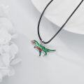 wholesale 925 Sterling Silver Green & Brown T-Rex Dinosaur Pendant Necklace for Kids Boys Girls Gifts-0-4