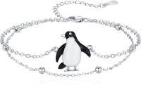 wholesale 925 Sterling Silver Penguin Anklet with Chain and Beads Adjusted Length for Women Girls Gift 24cm-36cm Long-Anklets Penguin