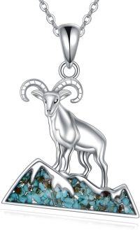 wholesale 925 Sterling Silver Mountain Turquoise Goat Pendant Necklace-Goat
