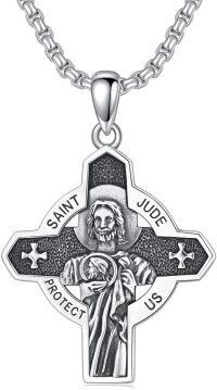 wholesale 925 Sterling Silver Cross Pendant with Saint Jude Protection - Religious Jewelry for Men and Women -D2.Saint Jude(cross)