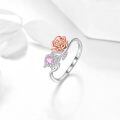 wholesale 925 Sterling Silver Pink Flower Open Adjustable Ring for Women-0-2