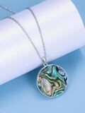 wholesale 925 Sterling Silver Bear Paw Print Abalone Shell Inlay Round Pendant Necklace - Unique Gifts for Her Him-0-3