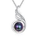 wholesale 925 Sterling Silver Purple Simulated Pearl Pendant Necklace with Cubic Zirconia Accents for Women-0-0