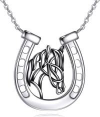 wholesale Silver Horseshoe & Celtic Knot Good Luck Pendant Necklaces 925 Sterling Silver s for Women-horse 3