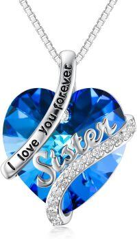 wholesale Sterling Silver Birthstone Sister Necklaces Heart Jewelry Gifts for Sister Birthday Anniversary Valentine s Day-09-Sep - Sapphire
