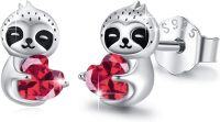 wholesale 925 Sterling Silver Hypoallergenic Red Crystal Heart Sloth Stud Earrings for Women Teenage Girls and Boys-Red