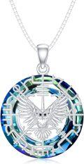 wholesale 925 Sterling Silver Round Crystal Owl Pendant Necklace with Chain 45cm Length-0-0