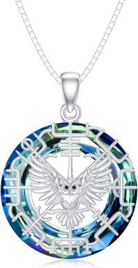wholesale 925 Sterling Silver Round Crystal Owl Pendant Necklace with Chain 45cm Length-Owl-2