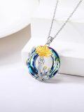 wholesale S925 Sterling Silver & Blue Crystal Sunflower Mother Necklace for Mom Grandma Gift-0-4