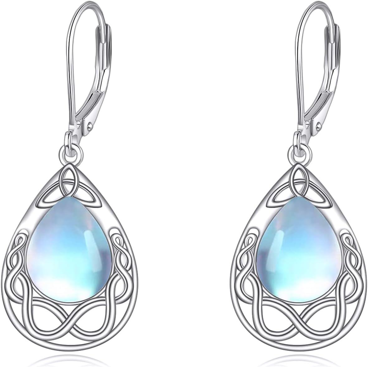 Sterling Silver Moonstone Lapis Lazuli Peridot Amethyst Teardrop Dangle Earrings-Moonstone Earrings celtic