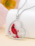 wholesale 925 Sterling Silver Red Cardinal Bird in Heart Pendant Necklace-0-5