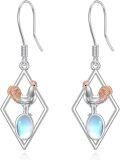 wholesale 925 Sterling Silver Moonstone Rooster Cubic Zirconia-Shaped Drop Earrings-0-0