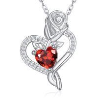 wholesale 925 Sterling Silver Birthstone Heart Pendant Necklace for Women-01-Jan