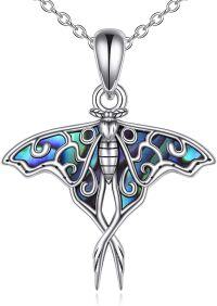 wholesale 925 Sterling Silver Abalone Shell Luna Moth Pendant Necklace for Women-abalone shell moth
