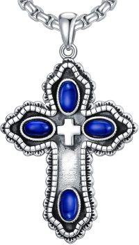 wholesale Sterling Silver Cross Pendant w Jade Red Agate Lapis Turquoise for Women-blue lapis