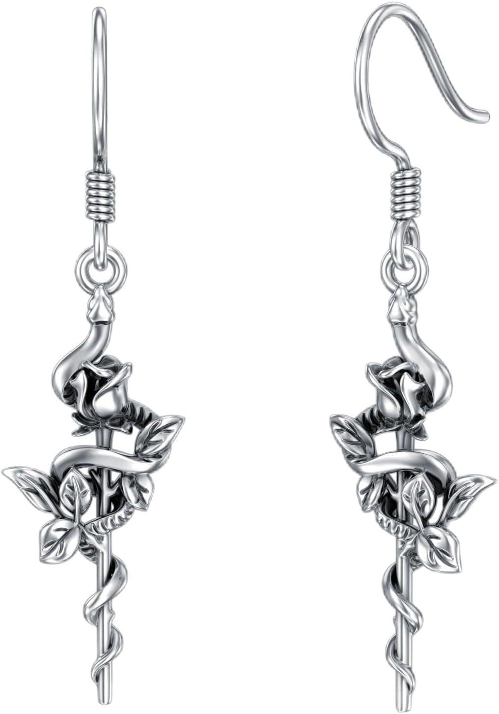 925 Sterling Silver Rose Vine Drop Earrings-0-0