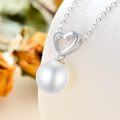 wholesale 925 Sterling Silver Heart-Shaped Chain with White Freshwater Pearl Pendant Necklace-0-2