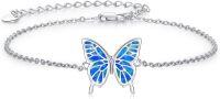wholesale 925 Sterling Silver Blue Fire Opal Butterfly Charm Adjustable Bracelet for Women-Butterfly Bracelet - Blue Opal