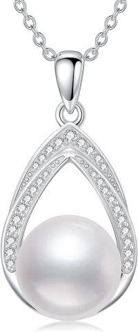 wholesale Sterling Silver 10mm Freshwater Cultured Pearl & Moissanite Necklace, Elegant Round Pearls, Adjustable Chain, Gift for Women-style 2