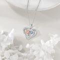 wholesale 925 Sterling Silver Double Heart with Pink Flower and Clear Crystal Pendant Necklace s for Women-0-1
