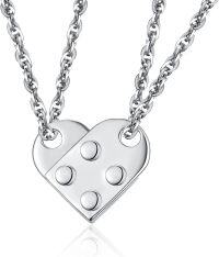wholesale 925 Sterling Silver Heart Dice Pendant Necklaces for Couples or BFFs - Matching Jewelry Sets of Two Chain Links-Silver&Silver