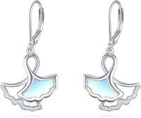 wholesale 925 Sterling Silver Blue Moonstone Swan Drop Earrings-C-Ginkgo biloba
