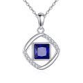 wholesale 925 Sterling Silver Pendant Necklace With Square Blue Crystal Zircon Twist Design-0-0