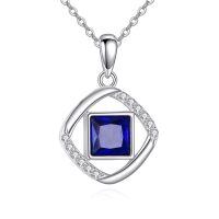 wholesale 925 Sterling Silver Pendant Necklace With Square Blue Crystal Zircon Twist Design-Crystal Necklaces