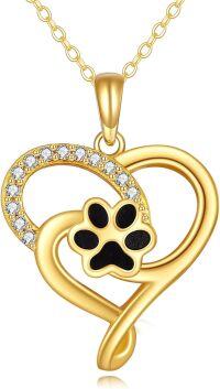 wholesale 14K Gold Pendant with Dog Paw in Heart Shape - Pet Lovers'-Paw Print Necklace