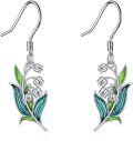 wholesale 925 Sterling Silver Green Enamel Flower Drop Earrings-0-0