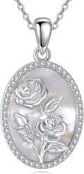 wholesale 925 Sterling Silver Oval Mother of Pearl Rose Flower Pendant Necklace s for Women-0-0