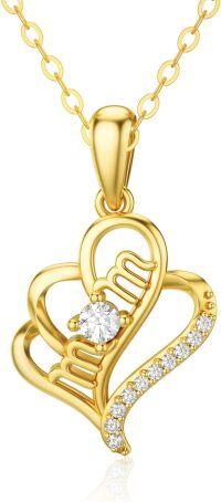 wholesale 14K Gold Heart Pendant with Mom Engraving and Cubic Zirconia Stones - Gift for Mother's Day (18 Inches)-style 2