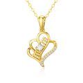 wholesale 14k Gold Mom Script Heart Pendant Necklace With Cubic Zirconia Stones-0-0