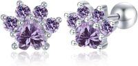 wholesale 925 Sterling Silver Zirconia Paw Print Stud Earrings Hypoallergenic Gift for Women-Purple