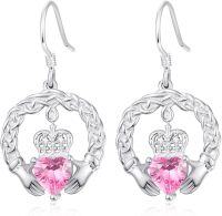 wholesale 925 Sterling Silver with Birthstone Claddagh Earrings for Women Irish Celtic Jewelry Gifts-10-October-Lab Created Tourmaline