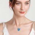 wholesale 925 Sterling Silver Blue Opal Hummingbird and Red Bell Flowers Heart Pendant Necklace-0-3