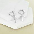wholesale 925 Sterling Silver Crystal Cross Huggie Hoop Earrings for Women and Men-0-3