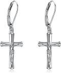 wholesale 925 Sterling Silver Jesus Cross Leverback Earrings for Women and Men - Christian Crucifix -0-0