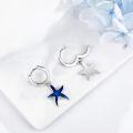 wholesale 925 Sterling Silver Blue Enamel Starfish Dangle Hoop Earrings for Women-0-1