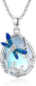 wholesale 925 Sterling Silver Blue Moonstone Dragonfly Pendant Necklace with Filigree Design-0-0
