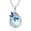 wholesale 925 Sterling Silver Dragonfly Pendant With Blue Resin Wings And Crystal Center-0-0