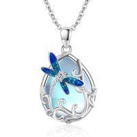 wholesale 925 Sterling Silver Dragonfly Pendant With Blue Resin Wings And Crystal Center-Dragonfly-Moonstone